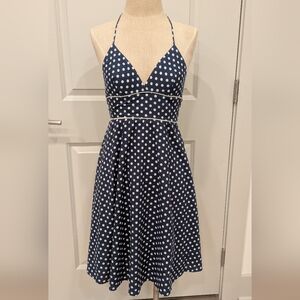 Blue And White Polka Dot Halter Dress